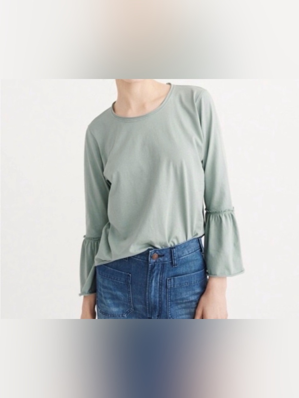 Abercrombie & Fitch Light Sage Bell-Sleeve Long Sleeve Top